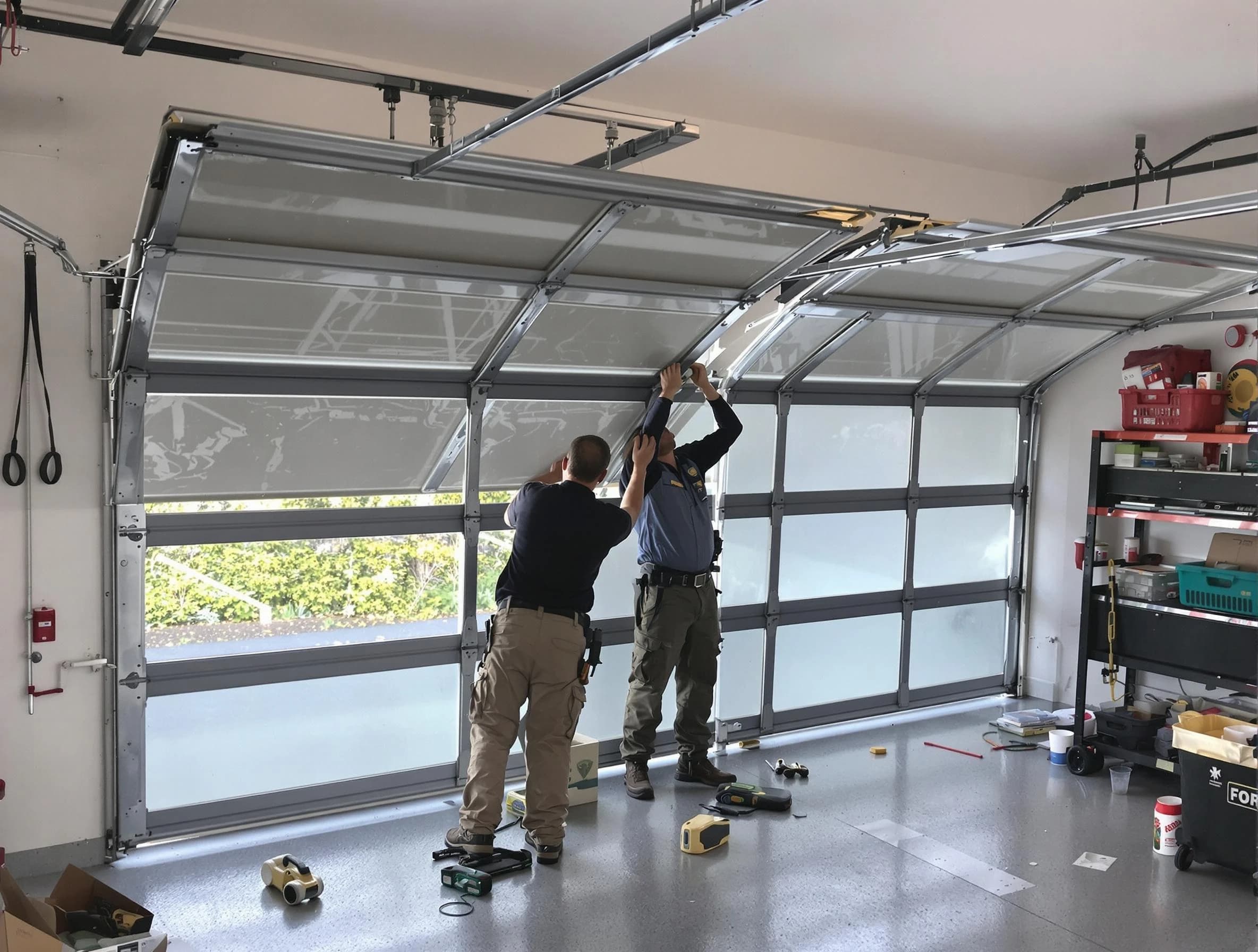 Mount Olive Garage Door Repair expert performing precise panel replacement on Mount Olive garage door