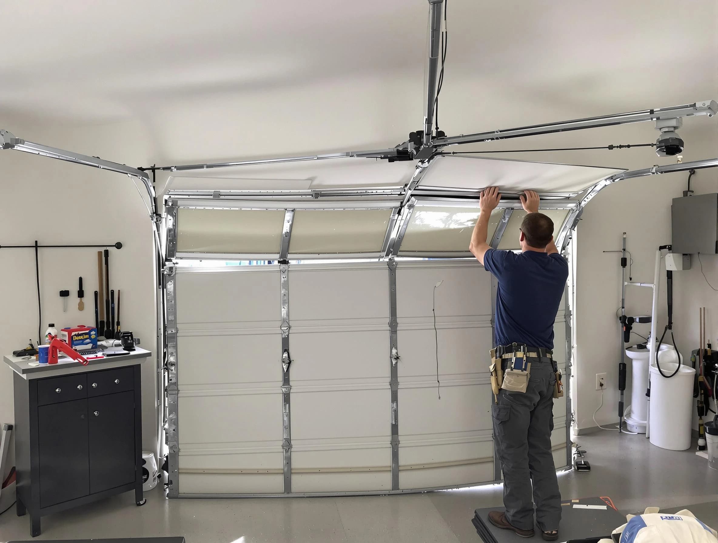 Mount Olive Garage Door Repair specialist performing precise section replacement on Mount Olive garage door