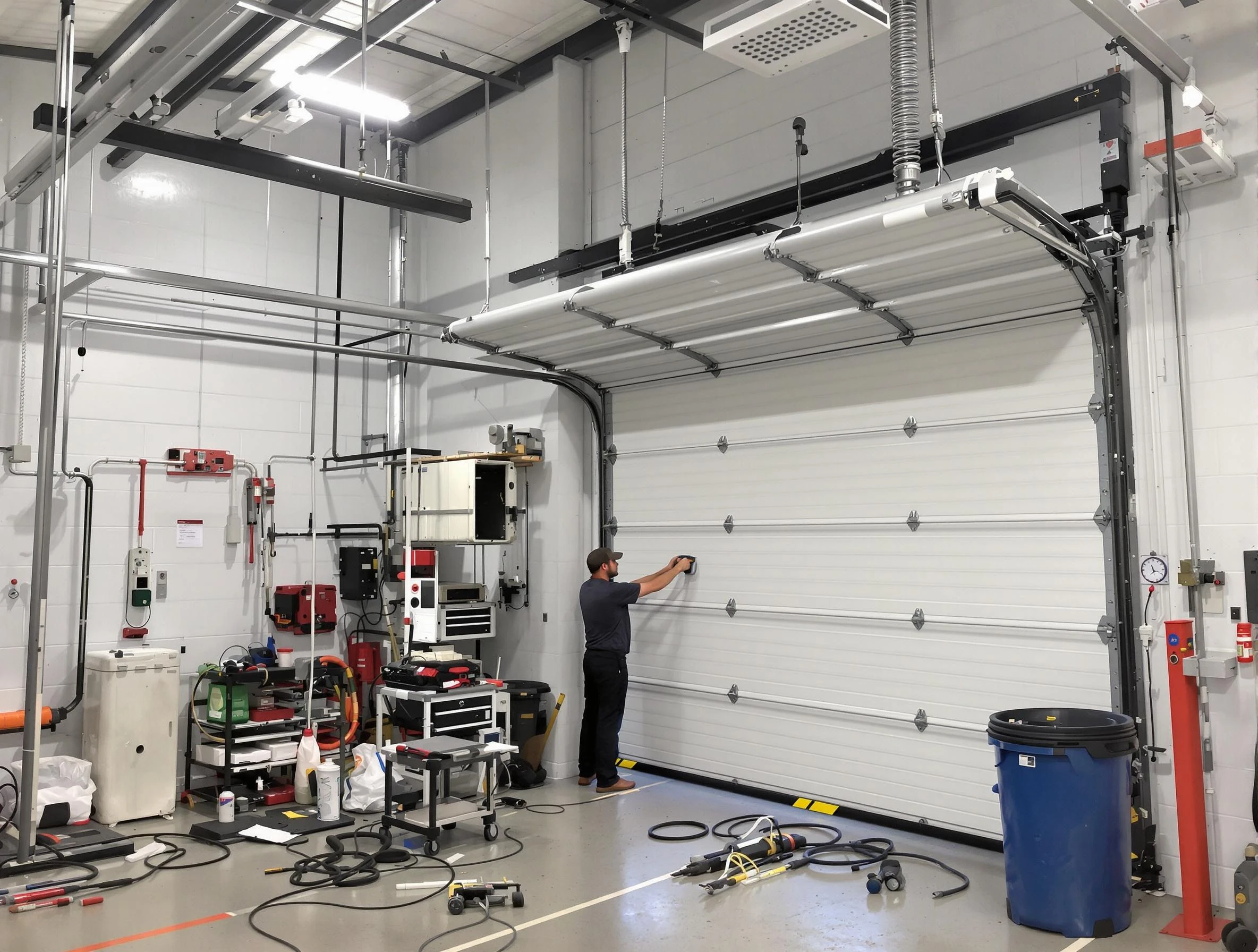 Mount Olive Garage Door Repair certified technician performing commercial door repair at a Mount Olive business facility