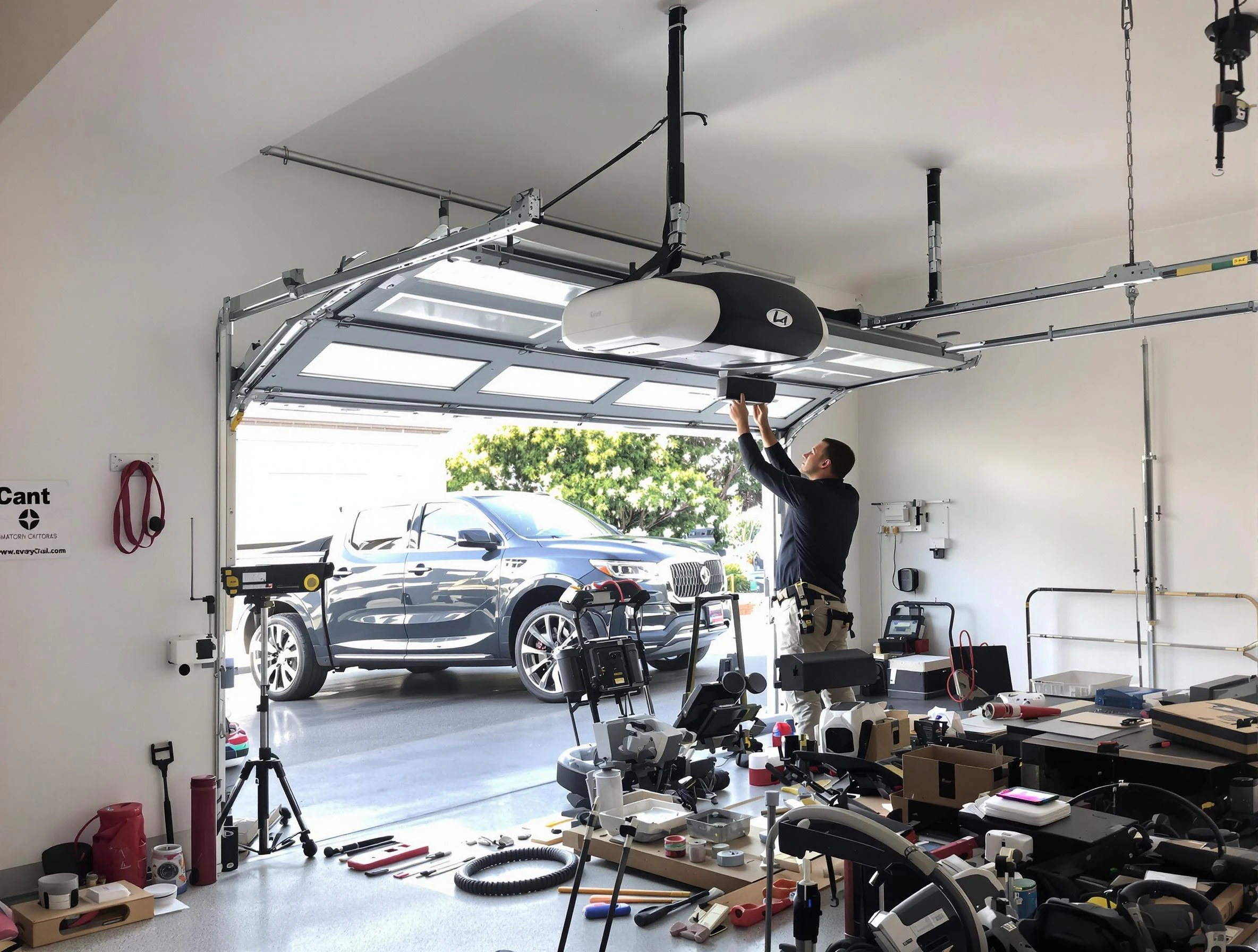 Mount Olive Garage Door Repair specialist installing smart garage door opener system in Mount Olive home