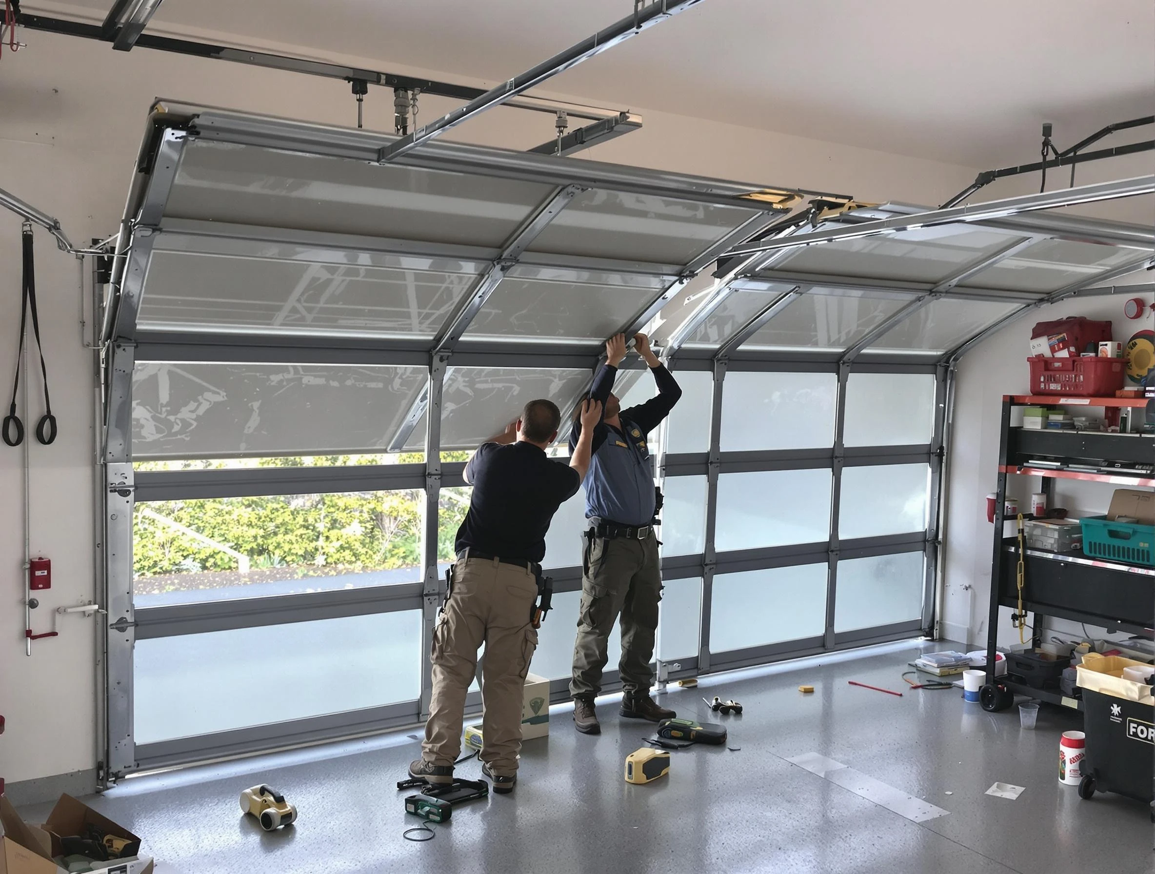 Mount Olive Garage Door Repair expert performing precise panel replacement on Mount Olive garage door