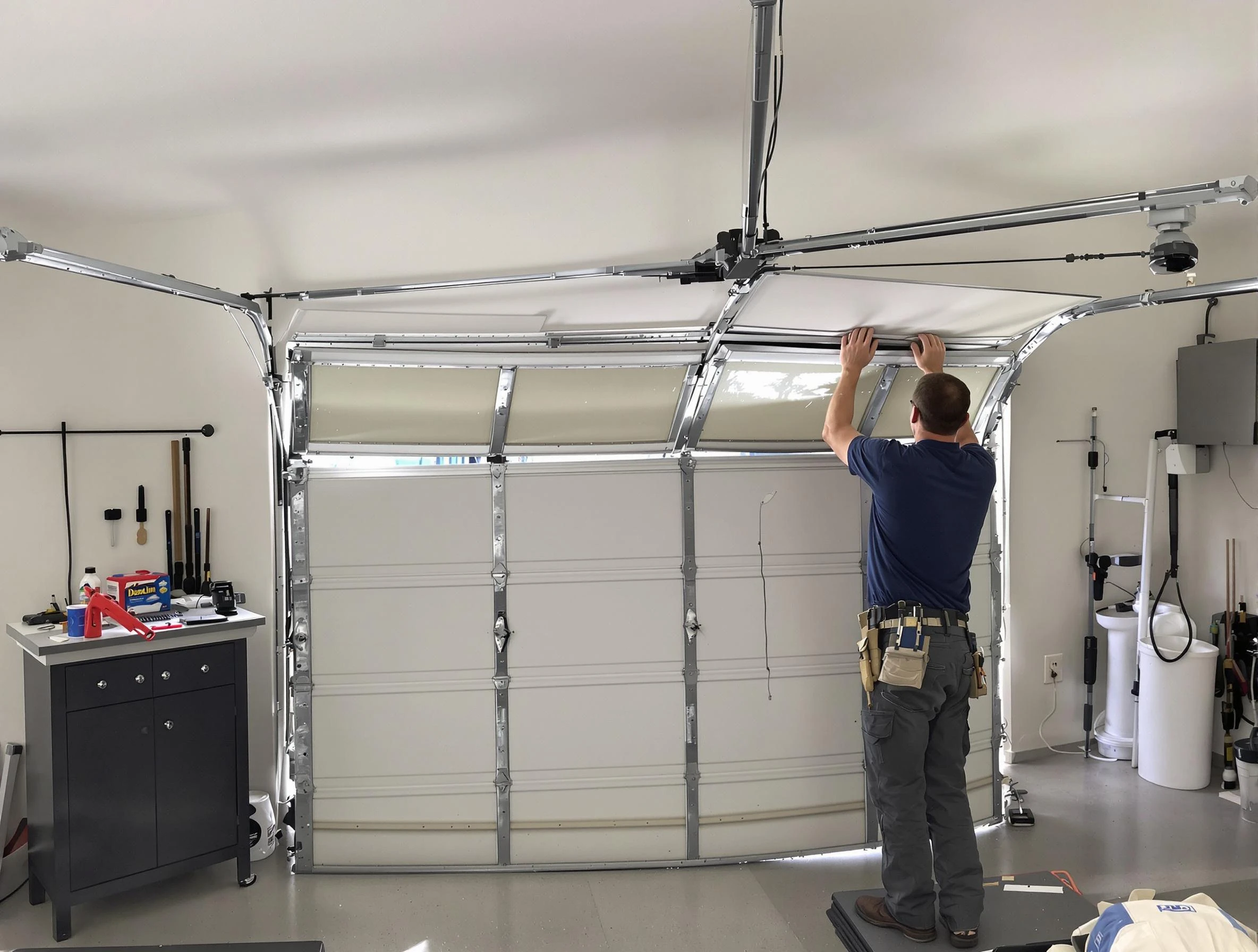 Mount Olive Garage Door Repair specialist performing precise section replacement on Mount Olive garage door