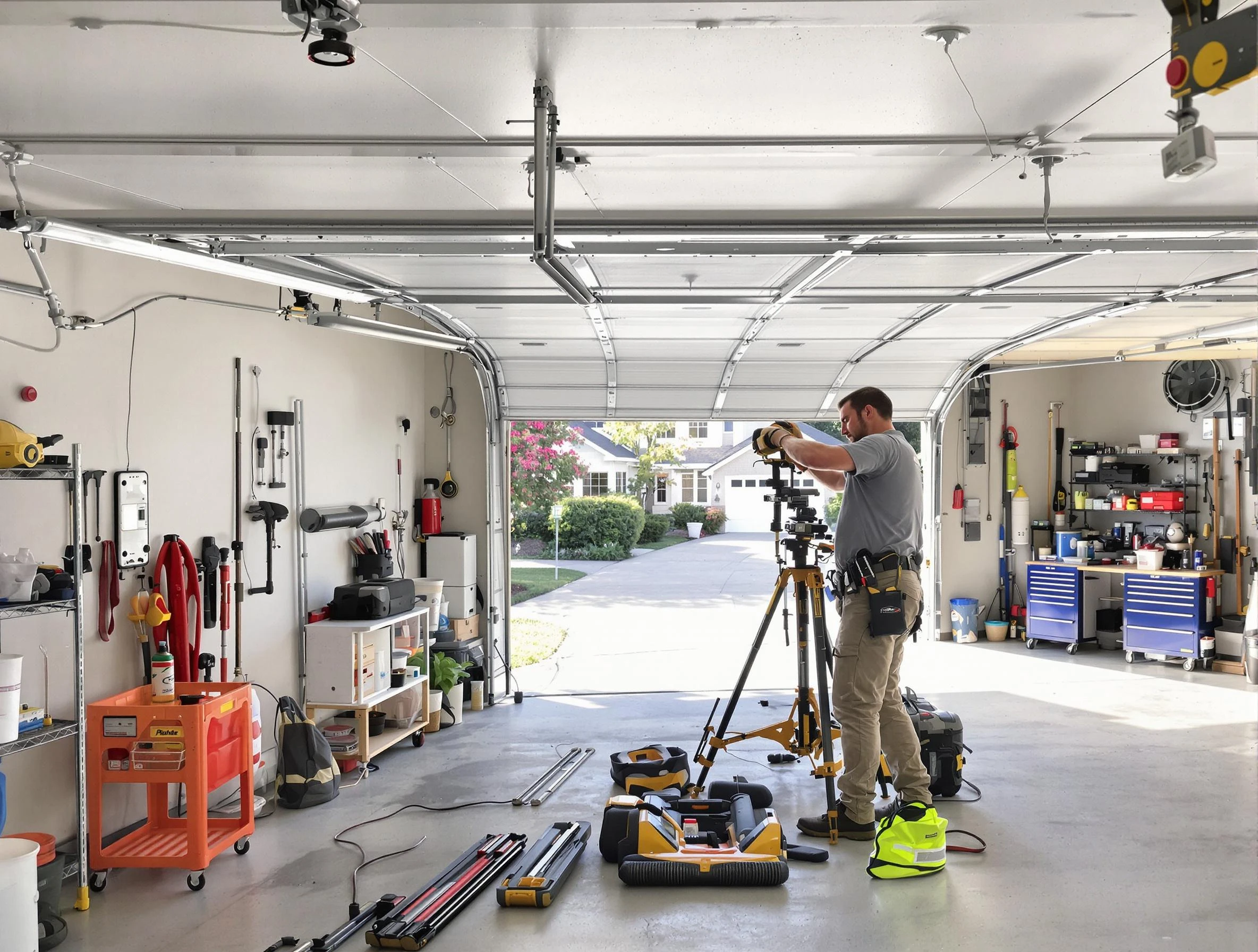 Mount Olive Garage Door Repair specialist performing laser-guided track alignment in Mount Olive